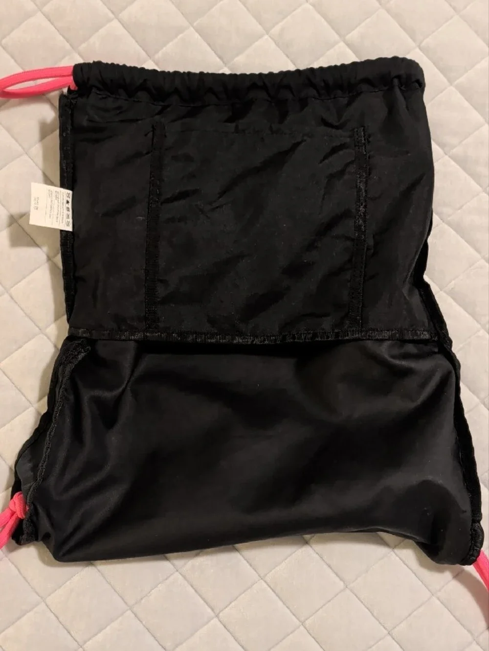 Nike Black Gym Sack with Neon Pink-to-Neon Orange Logo and Pink Cords